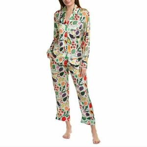 Karen Mabon Womens 2pc Pajama Set White Vegetable All Over Print Size Large
